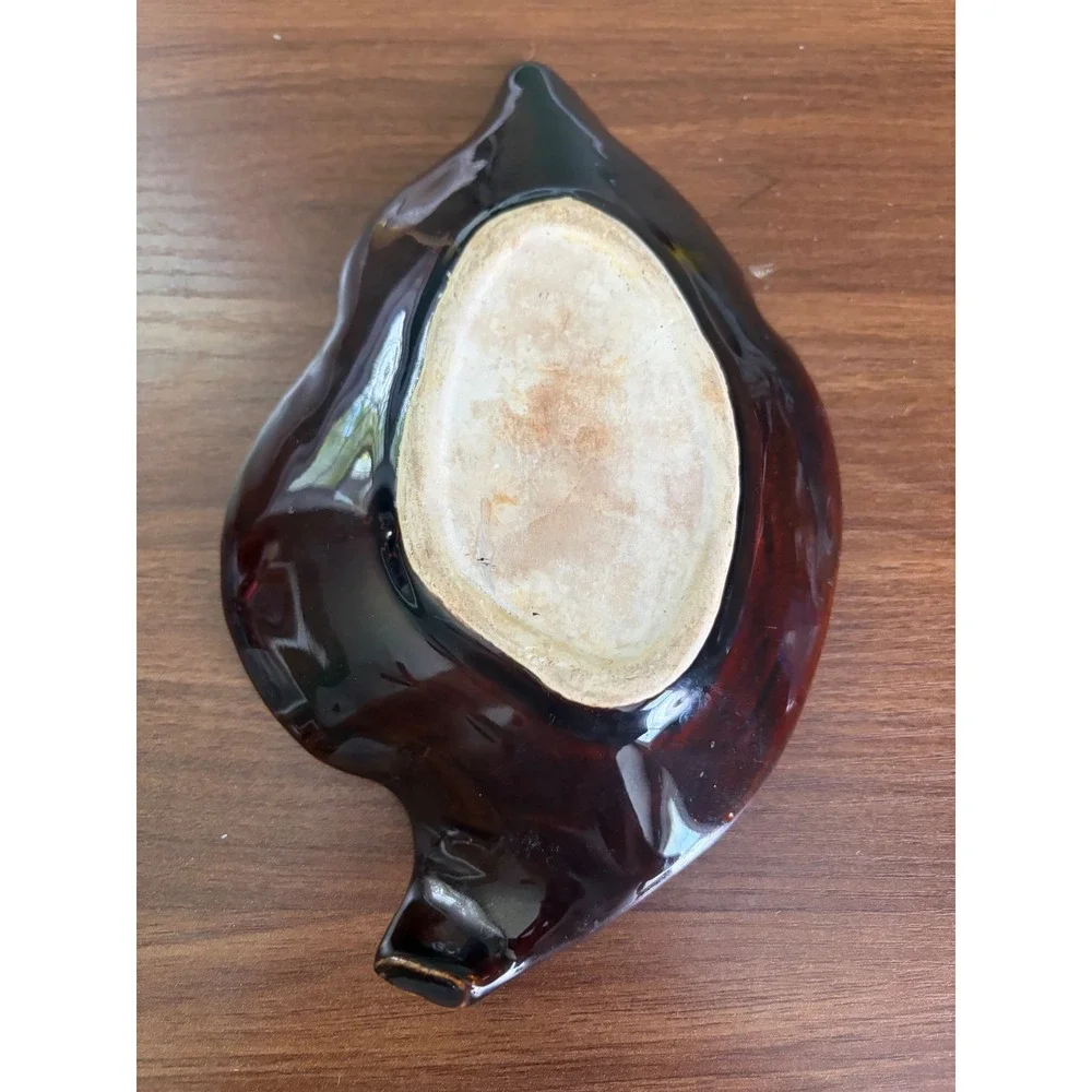 Brown Studio Pottery Plate, Vintage Handmade Tulip Motif